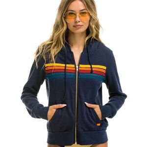 Aviator Nation 5 Stripe Hoodie - Navy